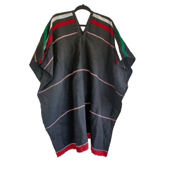 Handmade Hand Woven Wool Serape Poncho Mexico Emblem Embroidered 38"x38" - Picture 4 of 6